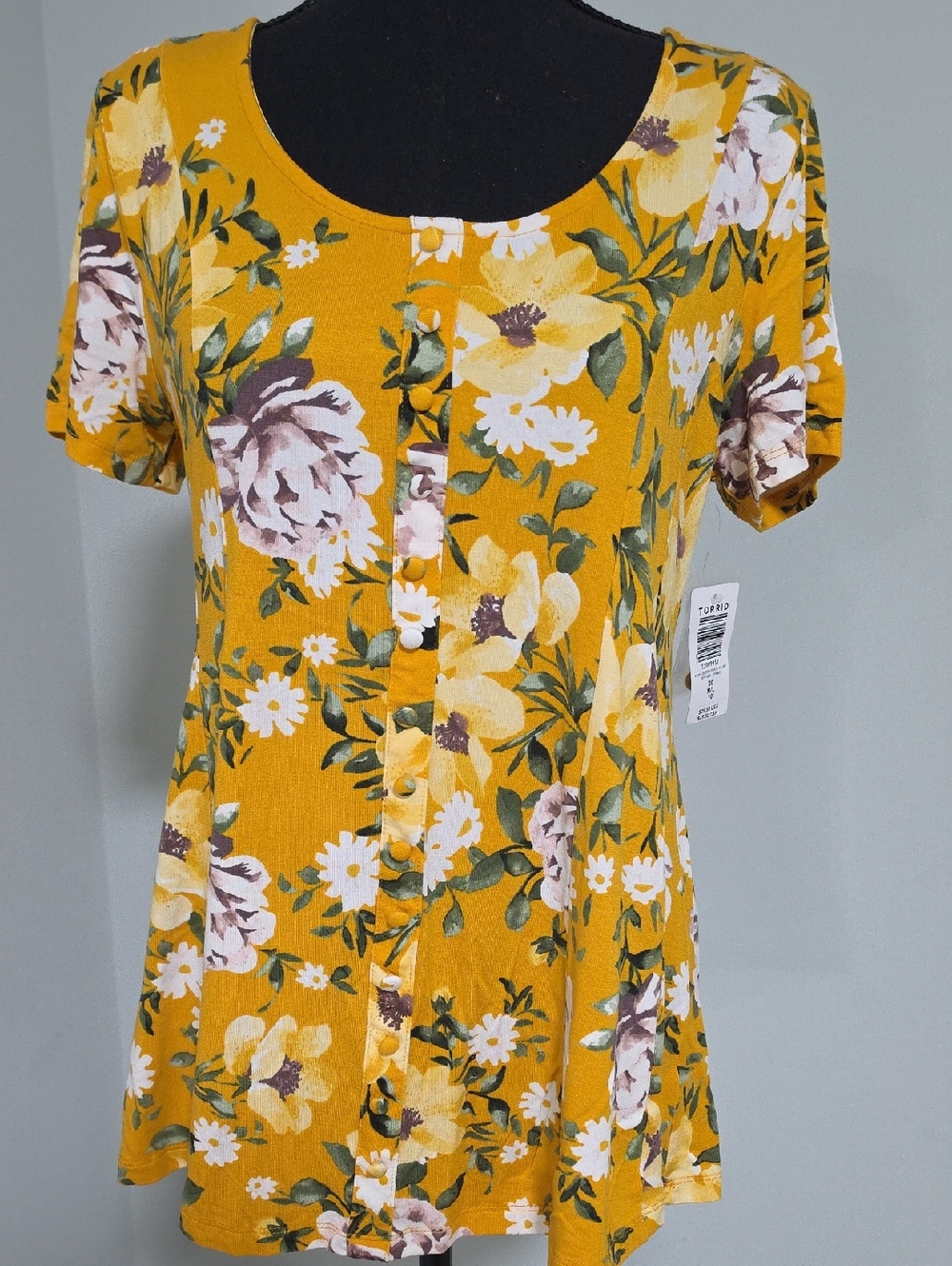torrid Mustard Yellow Floral Button-Front Scoop Neck Top